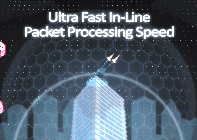 Graphic highlighting ultra-fast inline packet processing speed.